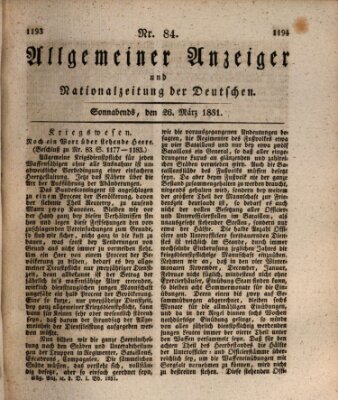 Allgemeiner Anzeiger und Nationalzeitung der Deutschen (Allgemeiner Anzeiger der Deutschen) Samstag 26. März 1831