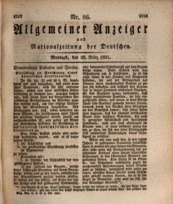 Allgemeiner Anzeiger und Nationalzeitung der Deutschen (Allgemeiner Anzeiger der Deutschen) Montag 28. März 1831