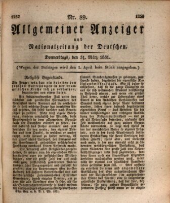 Allgemeiner Anzeiger und Nationalzeitung der Deutschen (Allgemeiner Anzeiger der Deutschen) Donnerstag 31. März 1831