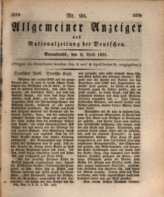 Allgemeiner Anzeiger und Nationalzeitung der Deutschen (Allgemeiner Anzeiger der Deutschen) Samstag 2. April 1831