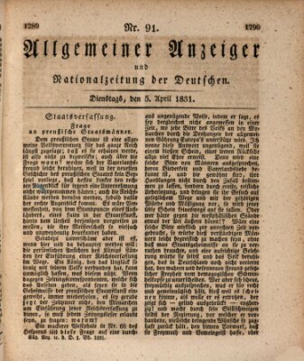 Allgemeiner Anzeiger und Nationalzeitung der Deutschen (Allgemeiner Anzeiger der Deutschen) Dienstag 5. April 1831