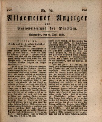 Allgemeiner Anzeiger und Nationalzeitung der Deutschen (Allgemeiner Anzeiger der Deutschen) Mittwoch 6. April 1831