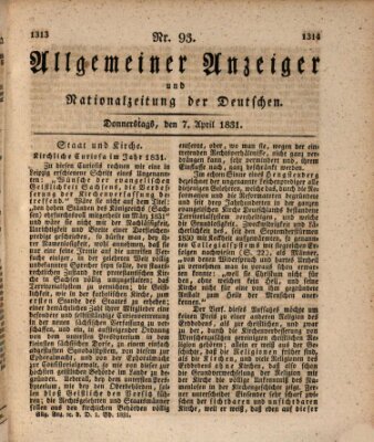 Allgemeiner Anzeiger und Nationalzeitung der Deutschen (Allgemeiner Anzeiger der Deutschen) Donnerstag 7. April 1831