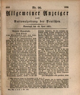 Allgemeiner Anzeiger und Nationalzeitung der Deutschen (Allgemeiner Anzeiger der Deutschen) Sonntag 10. April 1831