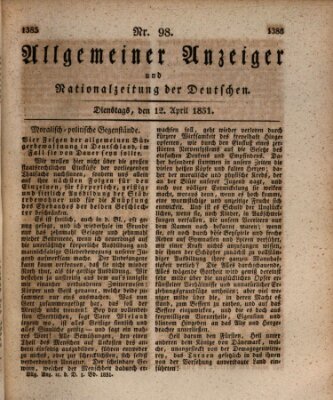 Allgemeiner Anzeiger und Nationalzeitung der Deutschen (Allgemeiner Anzeiger der Deutschen) Dienstag 12. April 1831