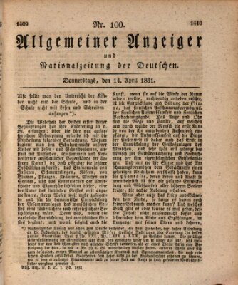 Allgemeiner Anzeiger und Nationalzeitung der Deutschen (Allgemeiner Anzeiger der Deutschen) Donnerstag 14. April 1831