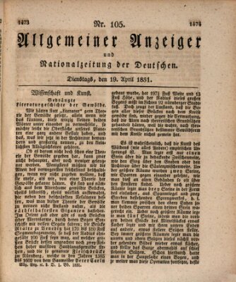 Allgemeiner Anzeiger und Nationalzeitung der Deutschen (Allgemeiner Anzeiger der Deutschen) Dienstag 19. April 1831