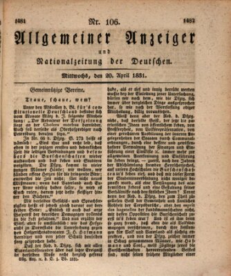 Allgemeiner Anzeiger und Nationalzeitung der Deutschen (Allgemeiner Anzeiger der Deutschen) Mittwoch 20. April 1831