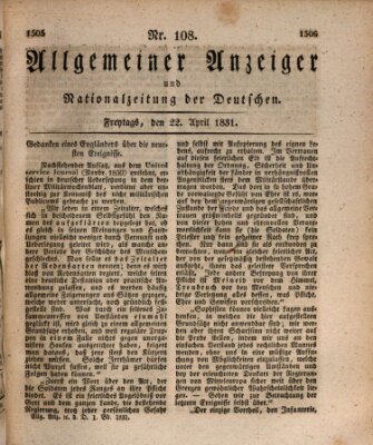 Allgemeiner Anzeiger und Nationalzeitung der Deutschen (Allgemeiner Anzeiger der Deutschen) Freitag 22. April 1831