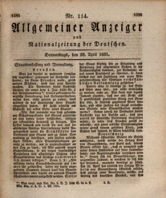 Allgemeiner Anzeiger und Nationalzeitung der Deutschen (Allgemeiner Anzeiger der Deutschen) Donnerstag 28. April 1831