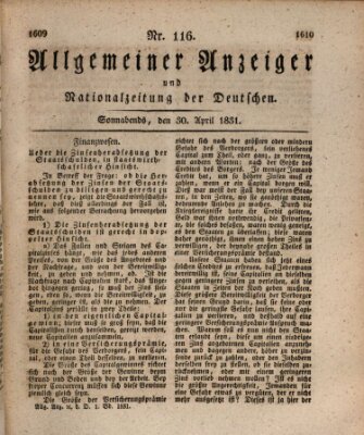 Allgemeiner Anzeiger und Nationalzeitung der Deutschen (Allgemeiner Anzeiger der Deutschen) Samstag 30. April 1831