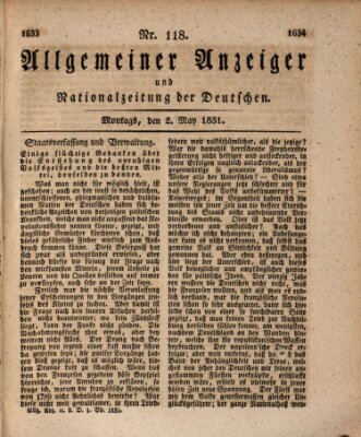 Allgemeiner Anzeiger und Nationalzeitung der Deutschen (Allgemeiner Anzeiger der Deutschen) Montag 2. Mai 1831