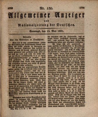 Allgemeiner Anzeiger und Nationalzeitung der Deutschen (Allgemeiner Anzeiger der Deutschen) Sonntag 15. Mai 1831