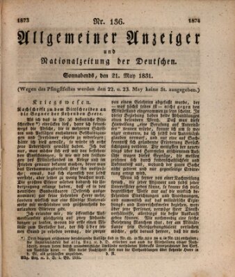 Allgemeiner Anzeiger und Nationalzeitung der Deutschen (Allgemeiner Anzeiger der Deutschen) Samstag 21. Mai 1831