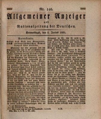 Allgemeiner Anzeiger und Nationalzeitung der Deutschen (Allgemeiner Anzeiger der Deutschen) Donnerstag 2. Juni 1831