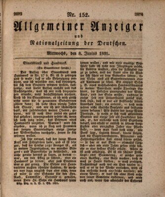 Allgemeiner Anzeiger und Nationalzeitung der Deutschen (Allgemeiner Anzeiger der Deutschen) Mittwoch 8. Juni 1831