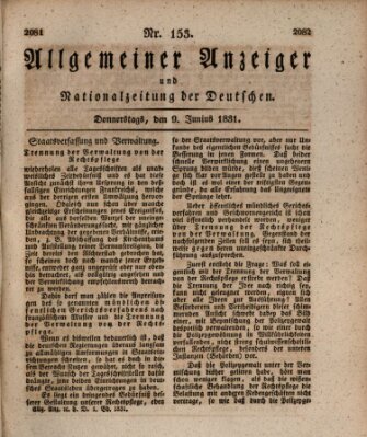 Allgemeiner Anzeiger und Nationalzeitung der Deutschen (Allgemeiner Anzeiger der Deutschen) Donnerstag 9. Juni 1831