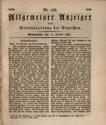 Allgemeiner Anzeiger und Nationalzeitung der Deutschen (Allgemeiner Anzeiger der Deutschen) Samstag 11. Juni 1831