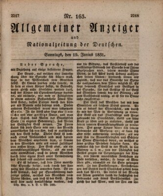 Allgemeiner Anzeiger und Nationalzeitung der Deutschen (Allgemeiner Anzeiger der Deutschen) Sonntag 19. Juni 1831