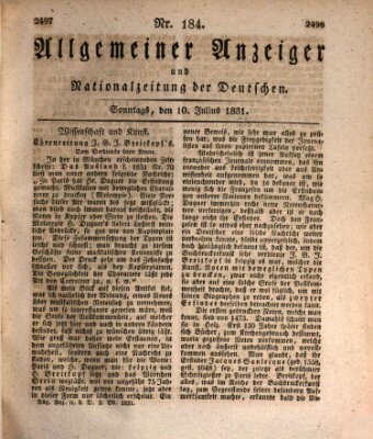 Allgemeiner Anzeiger und Nationalzeitung der Deutschen (Allgemeiner Anzeiger der Deutschen) Sonntag 10. Juli 1831