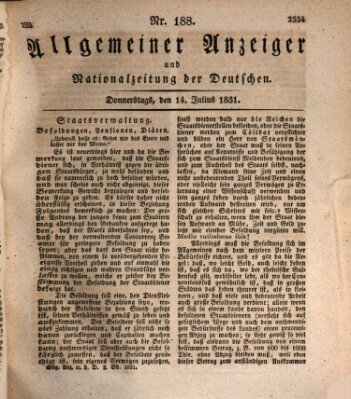 Allgemeiner Anzeiger und Nationalzeitung der Deutschen (Allgemeiner Anzeiger der Deutschen) Donnerstag 14. Juli 1831