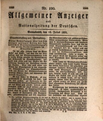 Allgemeiner Anzeiger und Nationalzeitung der Deutschen (Allgemeiner Anzeiger der Deutschen) Samstag 16. Juli 1831