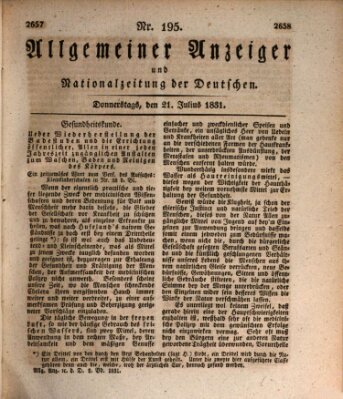 Allgemeiner Anzeiger und Nationalzeitung der Deutschen (Allgemeiner Anzeiger der Deutschen) Donnerstag 21. Juli 1831