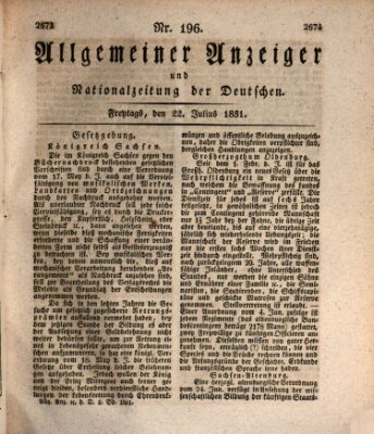 Allgemeiner Anzeiger und Nationalzeitung der Deutschen (Allgemeiner Anzeiger der Deutschen) Freitag 22. Juli 1831