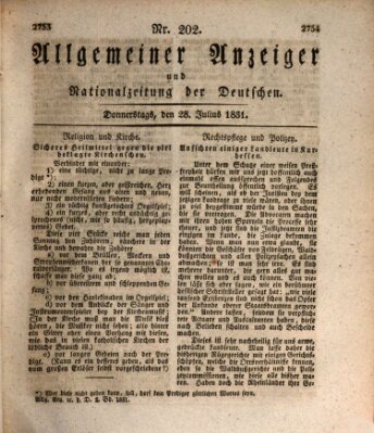 Allgemeiner Anzeiger und Nationalzeitung der Deutschen (Allgemeiner Anzeiger der Deutschen) Donnerstag 28. Juli 1831