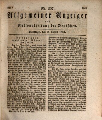 Allgemeiner Anzeiger und Nationalzeitung der Deutschen (Allgemeiner Anzeiger der Deutschen) Dienstag 2. August 1831