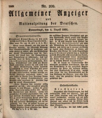 Allgemeiner Anzeiger und Nationalzeitung der Deutschen (Allgemeiner Anzeiger der Deutschen) Donnerstag 4. August 1831