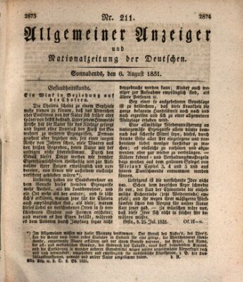 Allgemeiner Anzeiger und Nationalzeitung der Deutschen (Allgemeiner Anzeiger der Deutschen) Samstag 6. August 1831