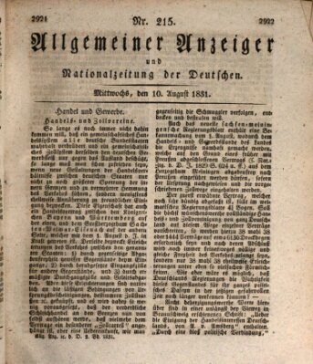 Allgemeiner Anzeiger und Nationalzeitung der Deutschen (Allgemeiner Anzeiger der Deutschen) Mittwoch 10. August 1831