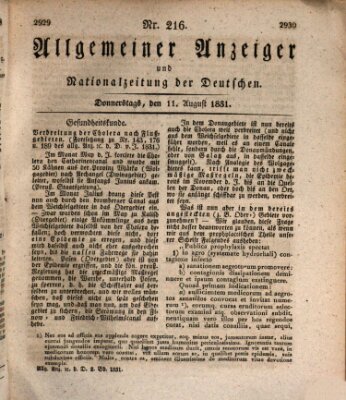 Allgemeiner Anzeiger und Nationalzeitung der Deutschen (Allgemeiner Anzeiger der Deutschen) Donnerstag 11. August 1831