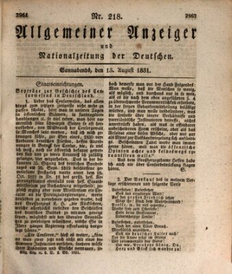 Allgemeiner Anzeiger und Nationalzeitung der Deutschen (Allgemeiner Anzeiger der Deutschen) Samstag 13. August 1831