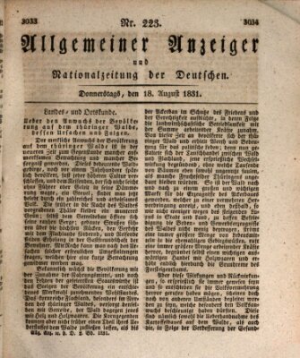 Allgemeiner Anzeiger und Nationalzeitung der Deutschen (Allgemeiner Anzeiger der Deutschen) Donnerstag 18. August 1831