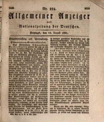 Allgemeiner Anzeiger und Nationalzeitung der Deutschen (Allgemeiner Anzeiger der Deutschen) Freitag 19. August 1831