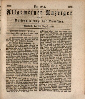 Allgemeiner Anzeiger und Nationalzeitung der Deutschen (Allgemeiner Anzeiger der Deutschen) Montag 29. August 1831