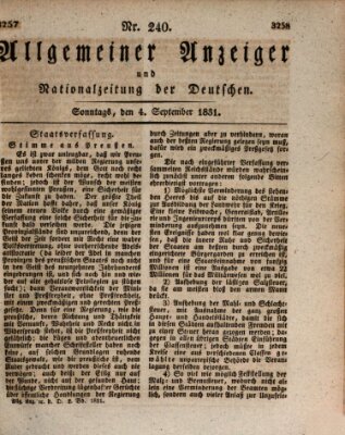 Allgemeiner Anzeiger und Nationalzeitung der Deutschen (Allgemeiner Anzeiger der Deutschen) Sonntag 4. September 1831