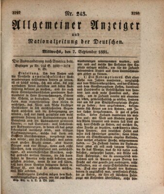 Allgemeiner Anzeiger und Nationalzeitung der Deutschen (Allgemeiner Anzeiger der Deutschen) Mittwoch 7. September 1831