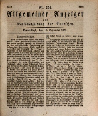 Allgemeiner Anzeiger und Nationalzeitung der Deutschen (Allgemeiner Anzeiger der Deutschen) Donnerstag 15. September 1831