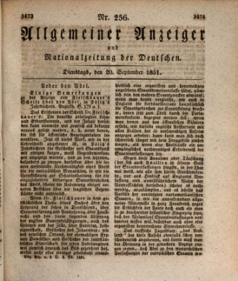 Allgemeiner Anzeiger und Nationalzeitung der Deutschen (Allgemeiner Anzeiger der Deutschen) Dienstag 20. September 1831