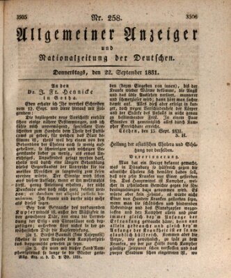 Allgemeiner Anzeiger und Nationalzeitung der Deutschen (Allgemeiner Anzeiger der Deutschen) Donnerstag 22. September 1831