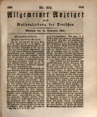 Allgemeiner Anzeiger und Nationalzeitung der Deutschen (Allgemeiner Anzeiger der Deutschen) Montag 26. September 1831