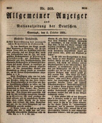 Allgemeiner Anzeiger und Nationalzeitung der Deutschen (Allgemeiner Anzeiger der Deutschen) Sonntag 2. Oktober 1831