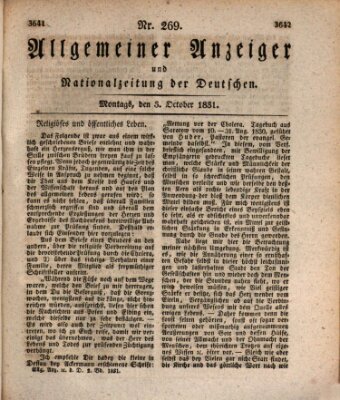 Allgemeiner Anzeiger und Nationalzeitung der Deutschen (Allgemeiner Anzeiger der Deutschen) Montag 3. Oktober 1831