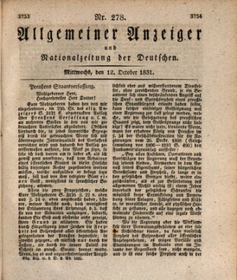 Allgemeiner Anzeiger und Nationalzeitung der Deutschen (Allgemeiner Anzeiger der Deutschen) Mittwoch 12. Oktober 1831