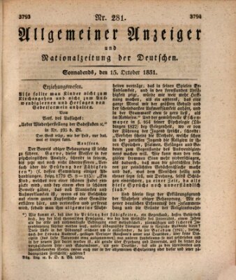 Allgemeiner Anzeiger und Nationalzeitung der Deutschen (Allgemeiner Anzeiger der Deutschen) Samstag 15. Oktober 1831