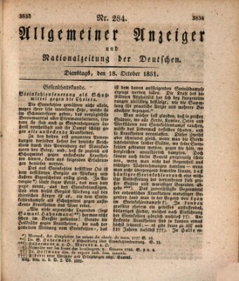 Allgemeiner Anzeiger und Nationalzeitung der Deutschen (Allgemeiner Anzeiger der Deutschen) Dienstag 18. Oktober 1831