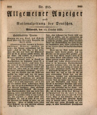 Allgemeiner Anzeiger und Nationalzeitung der Deutschen (Allgemeiner Anzeiger der Deutschen) Mittwoch 19. Oktober 1831